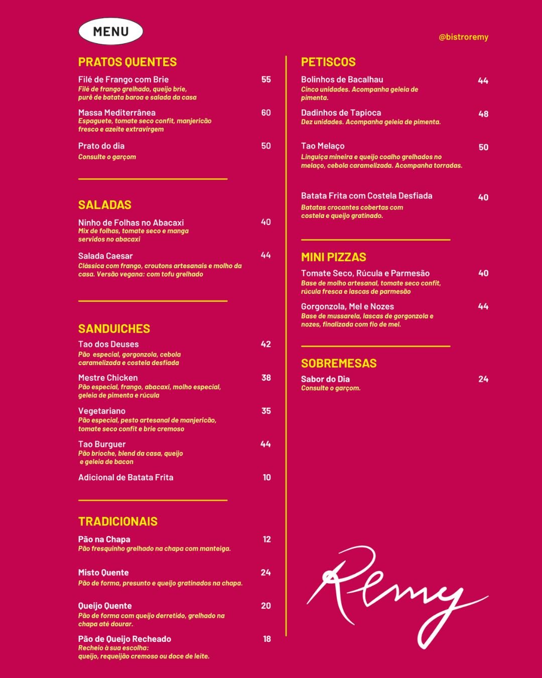 Cardápio Bistrô Remy